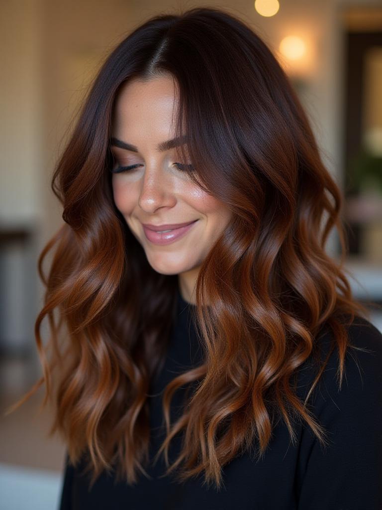 Rich chocolate brunette with caramel highlights
