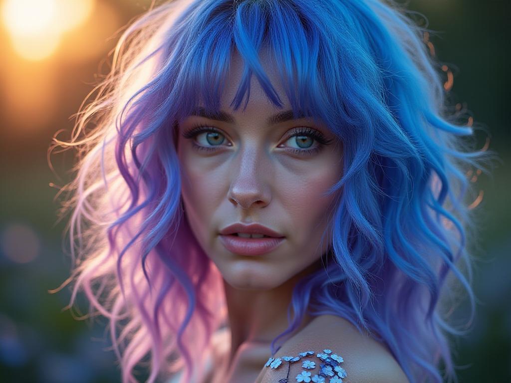 Artistic hair coloring with floral elements